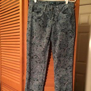 Prana Shades of Blue Paisley Print Corduroy Trinity Low Rise Size 4